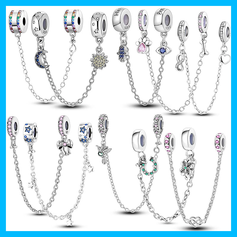 Women Accessories Pandora - Silver-Plated Rainbow Moon Safety Chain Charms