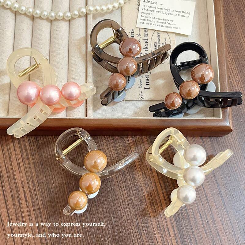 Korean Pearl Cross Hair Claws  - Hair Claw Clip Set 评论和价格