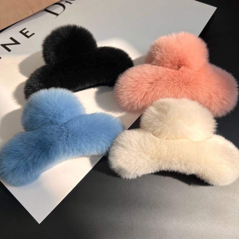 Winter Faux Fur Hair Claw Rabb - Hair Claw Clip Set 评论和价格