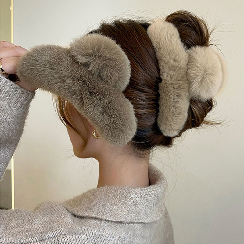 Winter Faux Fur Hair Claw Rabb - Hair Claw Clip Set 评论和价格