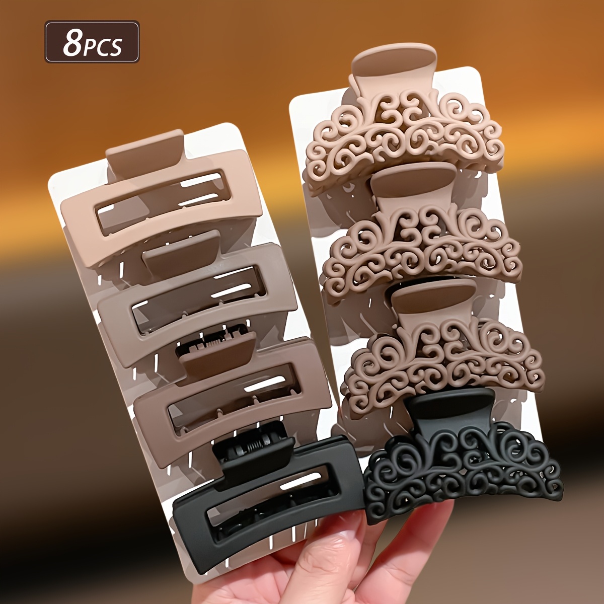 8Pcs Women's Square Patterned  - Hair Claw Clip Set 评论和价格