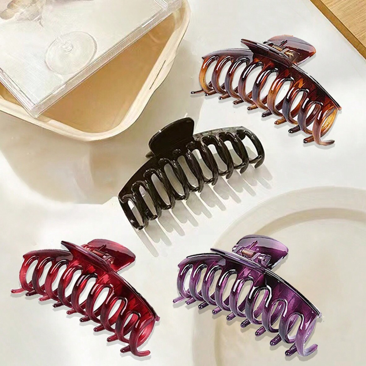 4PCS women's multi-color resin - Hair Claw Clip Set 评论和价格