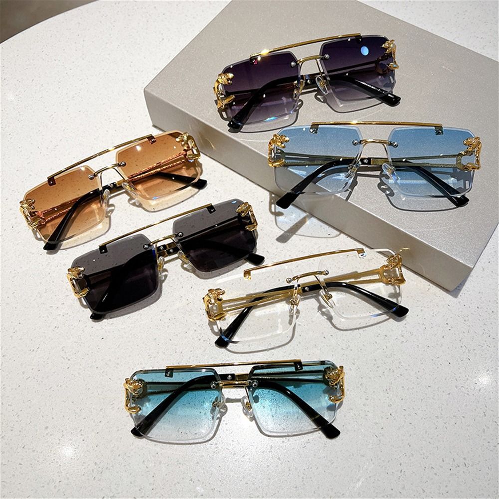 Retro Double Bridge Rimless Su - Sunglasses Oversized Square 评论和价格