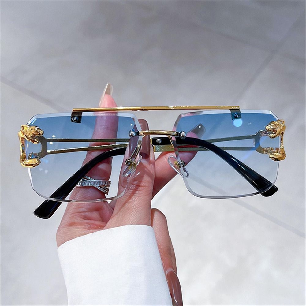 Retro Double Bridge Rimless Su - Sunglasses Oversized Square 评论和价格