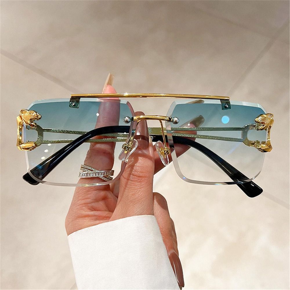 Retro Double Bridge Rimless Su - Sunglasses Oversized Square 评论和价格