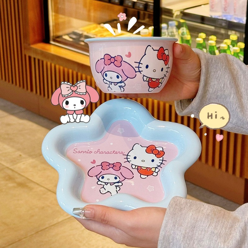 Cartoon Cat Print Ceramic Dinn - Women Accessories Combo 评论和价格