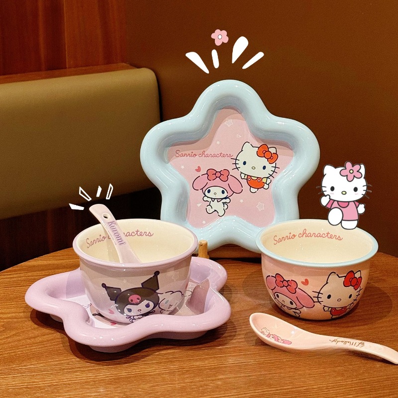 Cartoon Cat Print Ceramic Dinn - Women Accessories Combo 评论和价格