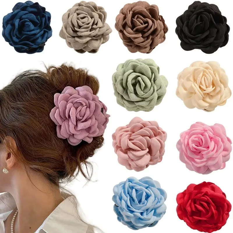 French Fabric Rose Flower Hair - Hair Claw Clip Set 评论和价格